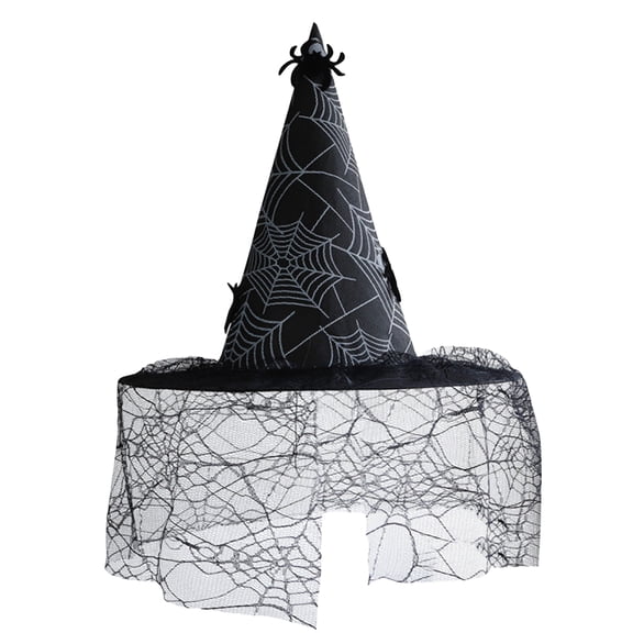 Womens Halloween Witch Hat with Mesh Veil, Pointed Cone Costume Hat for Party Dress Up Cosplay Haunted House, Wizard Headwear Black