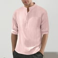 thumbnail image 4 of USNSM Mens Cotton Linen Henley Shirts Long Sleeve Casual Shirt Summer Beach Hippie T-Shirt Solid Button Standing Collar Shirt with Pocket Pink XL, 4 of 8