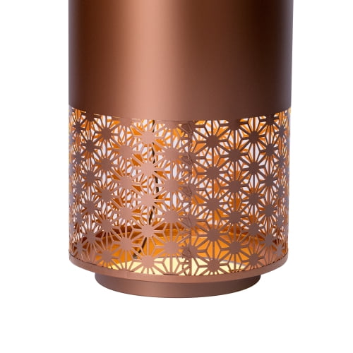 20" Metal Outdoor Water Fountain with LED Lights, Modern Candle Style Cutout Water Feature for Patio Garden Backyard Decor, Brown