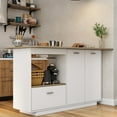 thumbnail image 4 of OXYLIFE White Kitchen Island with Drop Leaf Design, Open Shelf, Storage Cabinet, & Drawer for Versatile Cooking Space, 4 of 5