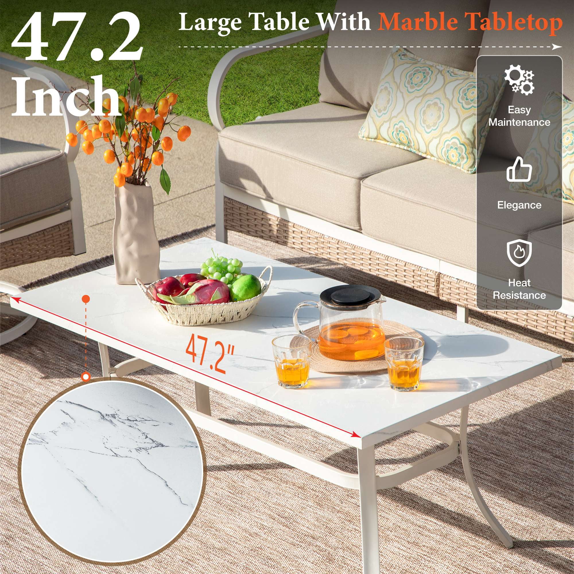 MF Studio 5-Seater Patio Conversation Set Metal Outdoor Furniture with Fixed Chair Sofa Beige