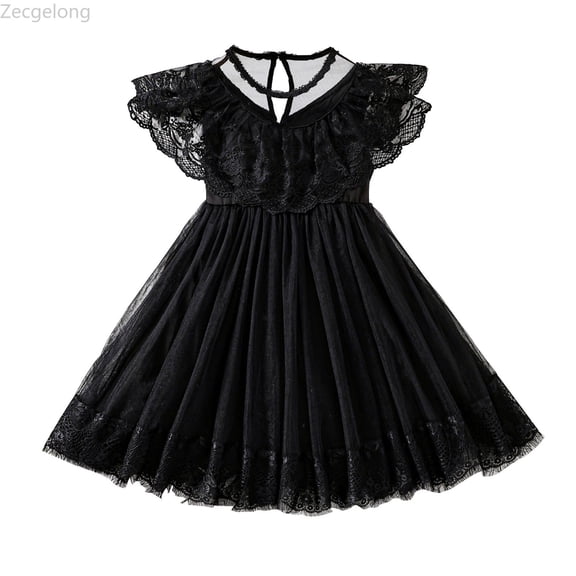 Zecgelong Toddler Girls Fly Sleeve Tulle Holiday Party Lace Dress Dance Party Dresses Clothes Girls Party Dresses Size 2-3 Years Black