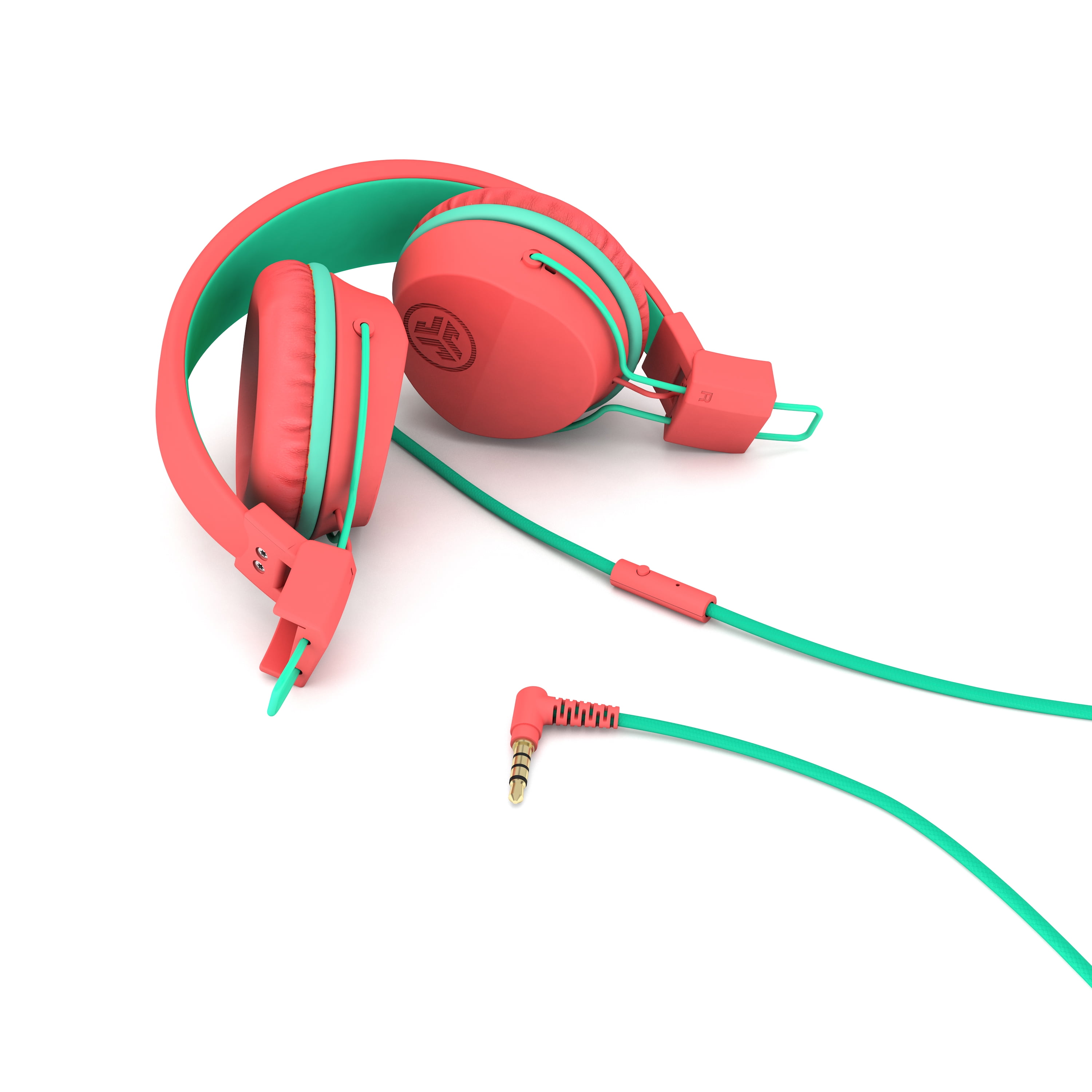 JLab JBuddies Studio On-Ear Kids Wired Headphones, Peach, Studio Volume Safe, Volume Limiter, Folding, Adjustable, Noise Isolation, with Mic