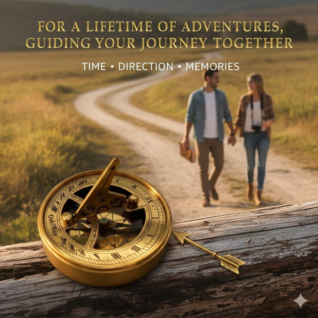 OakiWay Brass Sundial Compass Anniversary Gift for Husband,- Unique & Unusual Present Idea for Men, - Gift Card Included