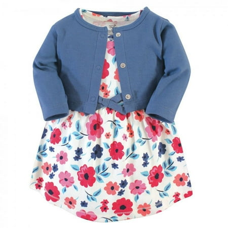 Touched by Nature Baby and Toddler Girl Organic Cotton Dress and Cardigan 2pc Set Garden Floral 6-9 Months