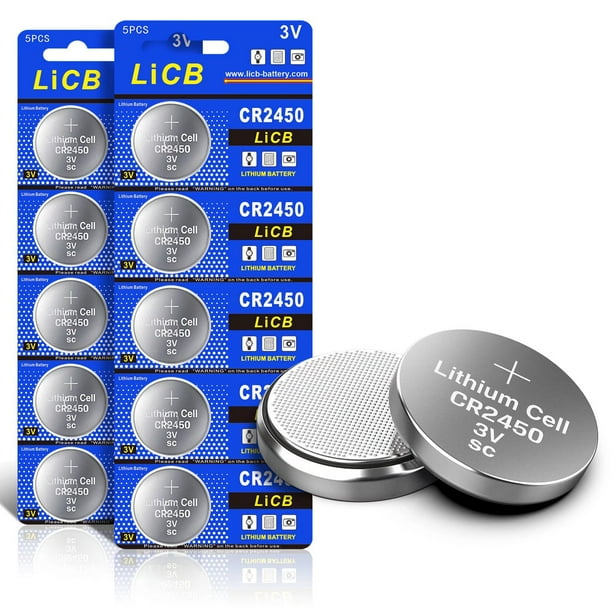 LiCB CR2450 Batterie 3V Lithium CR 2450 3 Volt Pile Bouton (10 Pièces) 