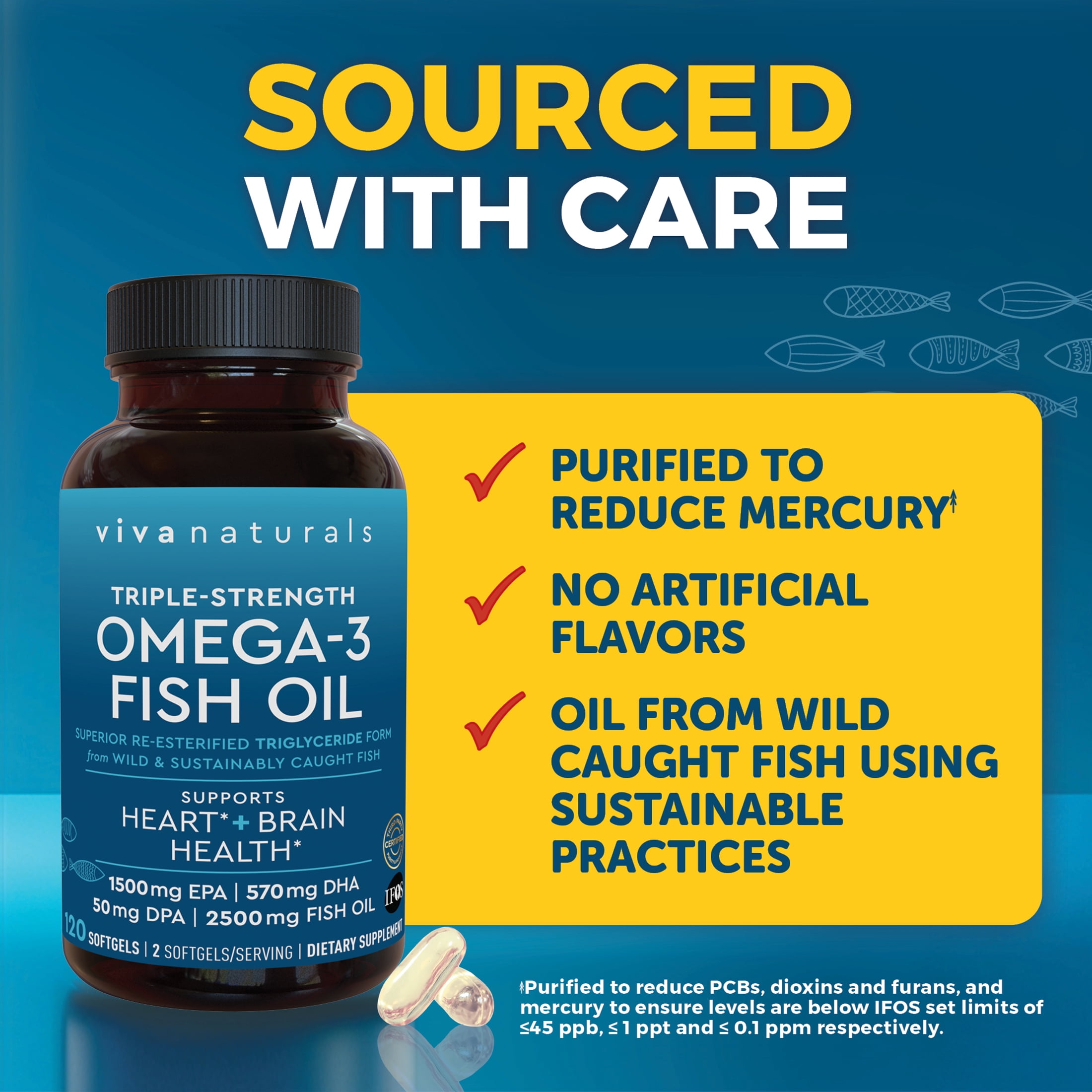 Viva Naturals Triple-Strength Omega-3 Fish Oil Supplement, 2500 mg, 120 Pescatarian-Friendly Softgels- Provides EPA & DHA, Supports Heart and Brain Health *