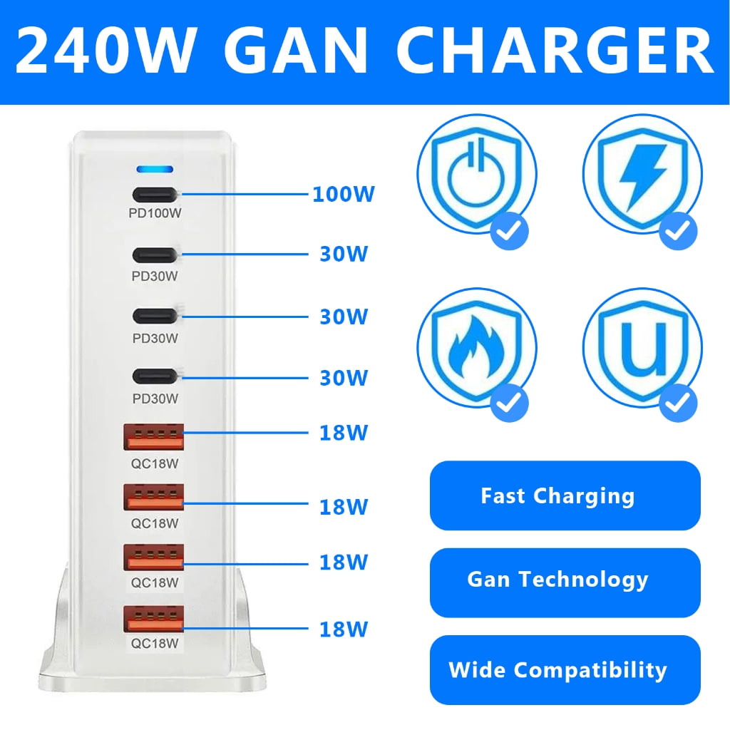 240W USB C Fast Charging Adapters Charging Station for Various Electronics