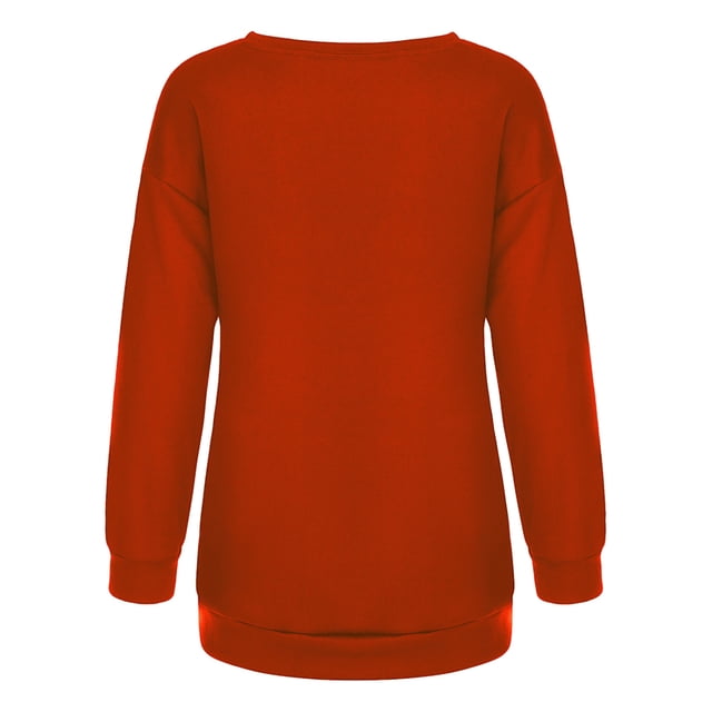 Bellella Sweat-Shirt de Noël pour Femmes Imprimé Élan Pull Col Rond Xmas Sweat-Shirts Décontractés Manches Longues Automne Rouge L