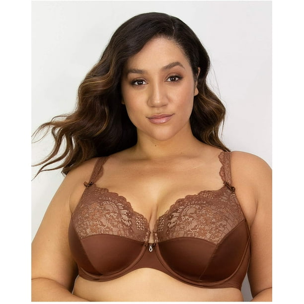 Tulip Lace Push Up Balconette Bra Sun Kissed Coral 46H by Curvy Couture