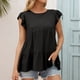 thumbnail image 5 of Camiseta de mujer Verano Encaje Cuello redondo Manga corta Casual Top suelto, Negro, M tholdsy AP001322-06, 5 of 7