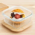 thumbnail image 1 of Fiambrera de vidrio con tapa de madera - Recipiente cuadrado para alimentos de 14,9 x 14,9 x 6,4 cm, apto para microondas y congelador, caja bento sellada para picnic y preparación de, 1 of 6
