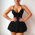 thumbnail image 2 of Sexy Backless Floral Lace Mesh Sheer Babydoll Lingerie Dress Set with Thong 2 Piece, 2 of 5
