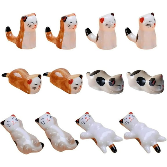 IEMIEBSHA Chopstick Rest, 12 Pieces Cute Cat Ceramic Chopsticks Rest Japanese Style Funny Cat Chopstick Rest Rack Stand Holder for Chopsticks Forks Spoons and Knives