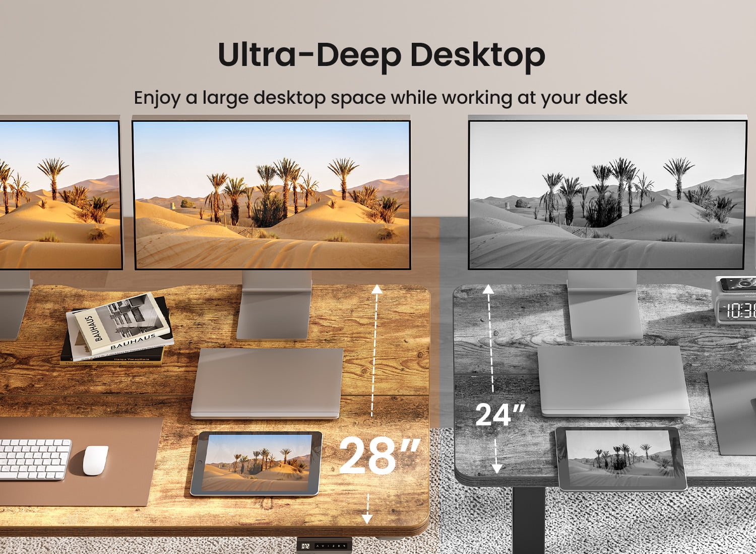 DESINO Computer Desk with Drawers, 55 Inch Study Writing Table, Modern Simple Style PC Desk for Bedroom, Gaming, Rustic Brown