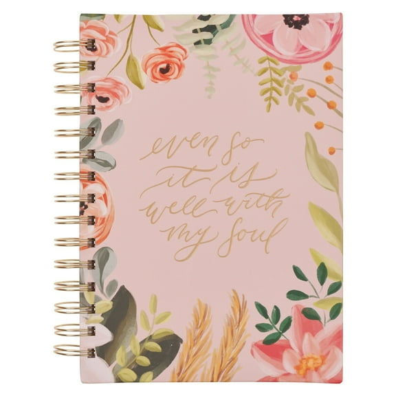 With Love Inspirational Journal: Even So, It Is Well with My Soul, Painted Pink Floral, 192 Ruled Pages, Large Spiral-bound Notebook (8.4" x 6.4" x 1")