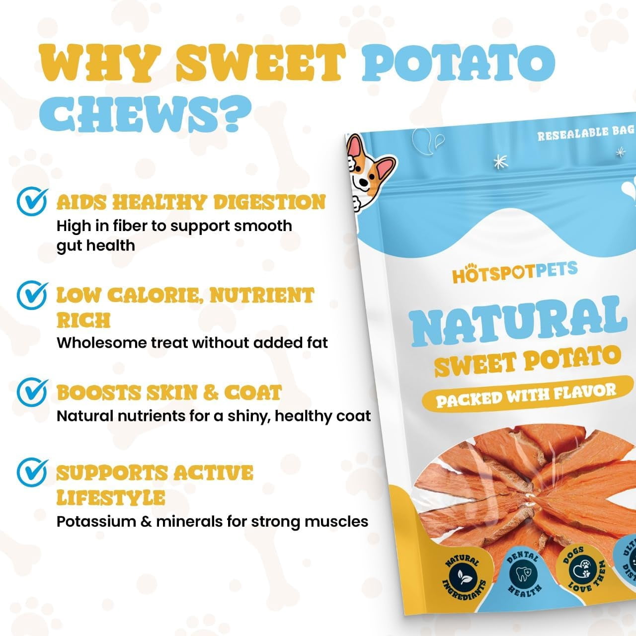 Dehydrated Sweet Potato Dog Treats (2 Pound Bag) - All Natural Rawhide Free Dog Chews