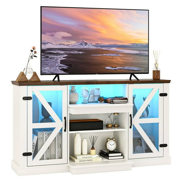 Gymax Table Console Multimédia 59 Pieds' avec Tablettes à 3 Niveaux Lumières DEL 22 Modes Dynamiques 20 Modes