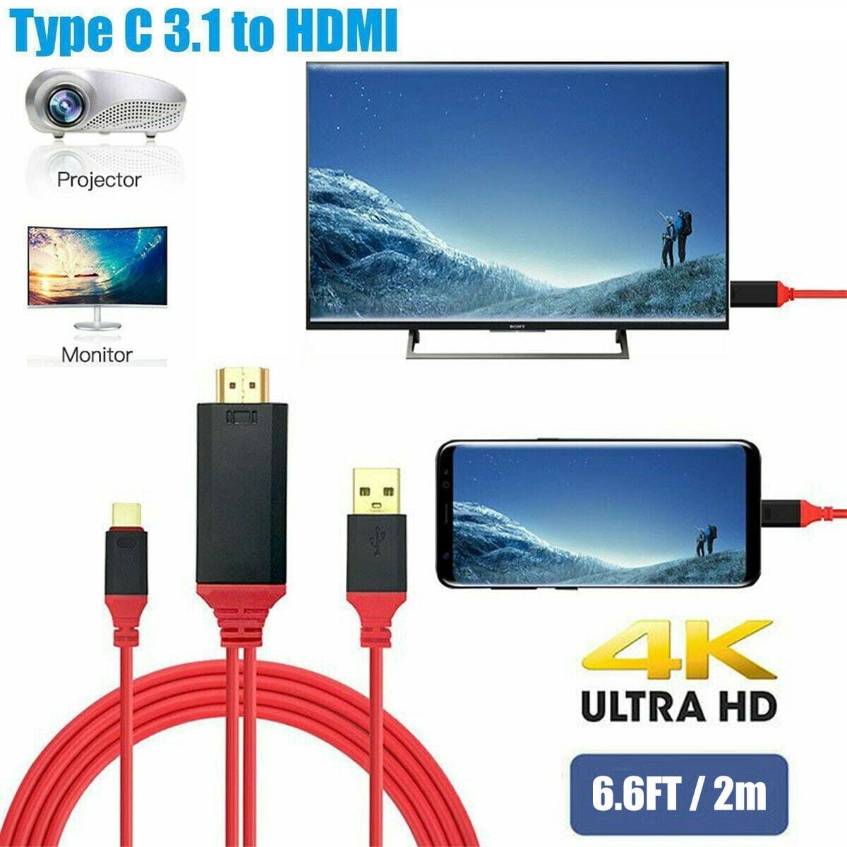 FMSHPON 6.6' USB Type C to HDMI Cable, Red