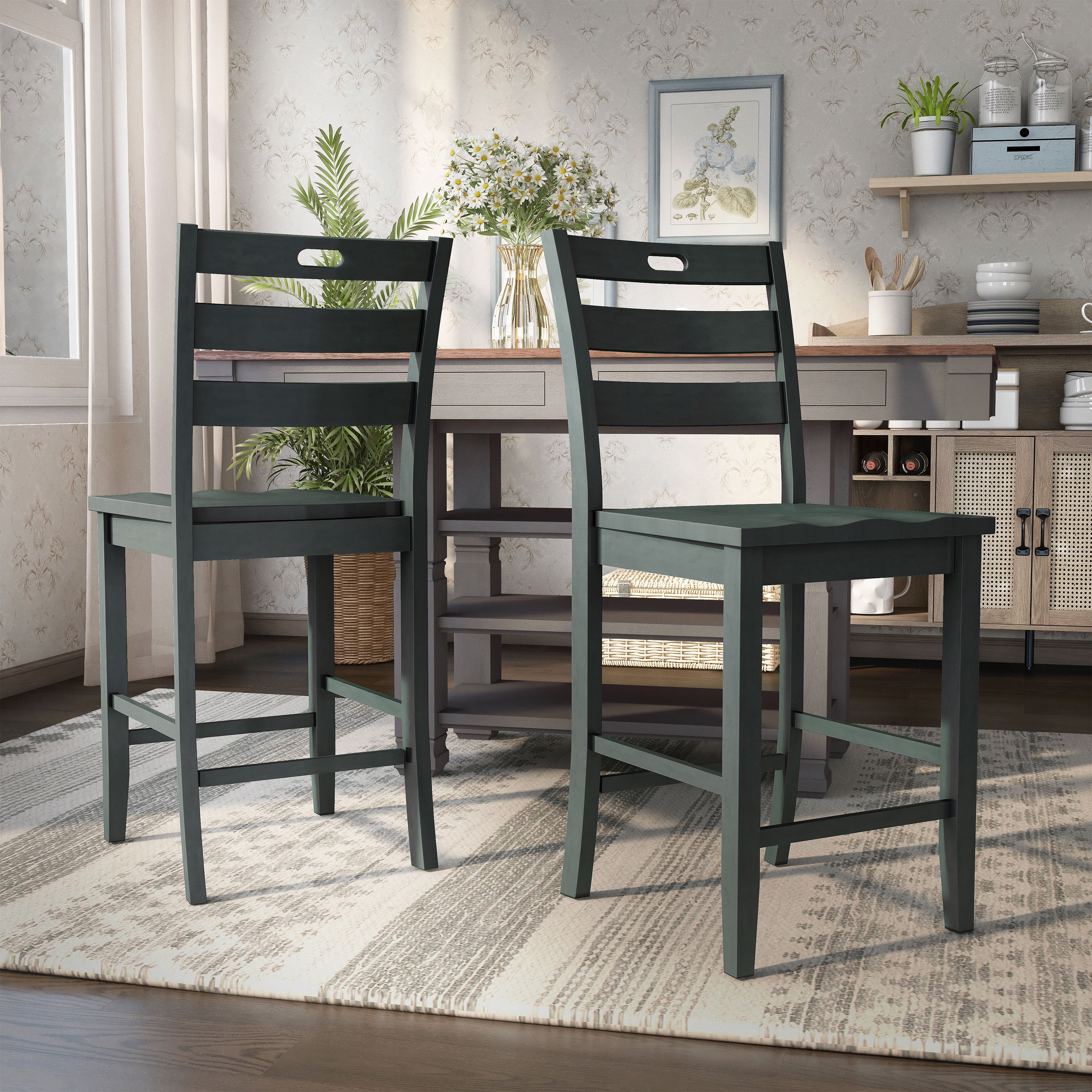 Furniture of America Moira Ladder Back Wood Antique Gray Counter Height Chairs (Set of 2)
