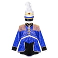 thumbnail image 3 of YONGHS Kids Girls Sequins Circus Ringmaster Jumpsuit Halloween Marching Band Drummer Uniform with Hat Royal Blue B 14, 3 of 7
