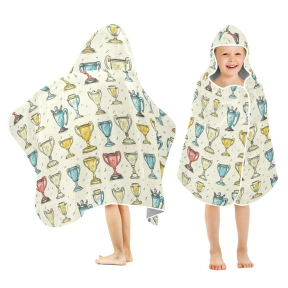 Toddler Hooded Beach Towel 24x50 Kids Bath Towels Soft Quick Dry for Swim Pool Boys Girls Cartoon Trophies