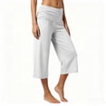 thumbnail image 6 of Pants for Women Capri Fold Over Cropped Pant Stretch Low Rise Wide Leg Yoga Bottoms, L, 6 of 7