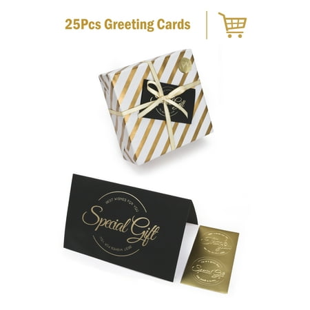 LaRibbons 25Pcs Thank You Cards with Envelopes & Stickers, Black and Gold Foil Designs for Business, Wedding, Bridal & Baby Shower, Graduation - SPECIAL GIFT