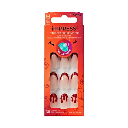 KISS imPRESS Halloween Press On Nails, ‘Be Witched’, Red, Medium Oval, 30 Count