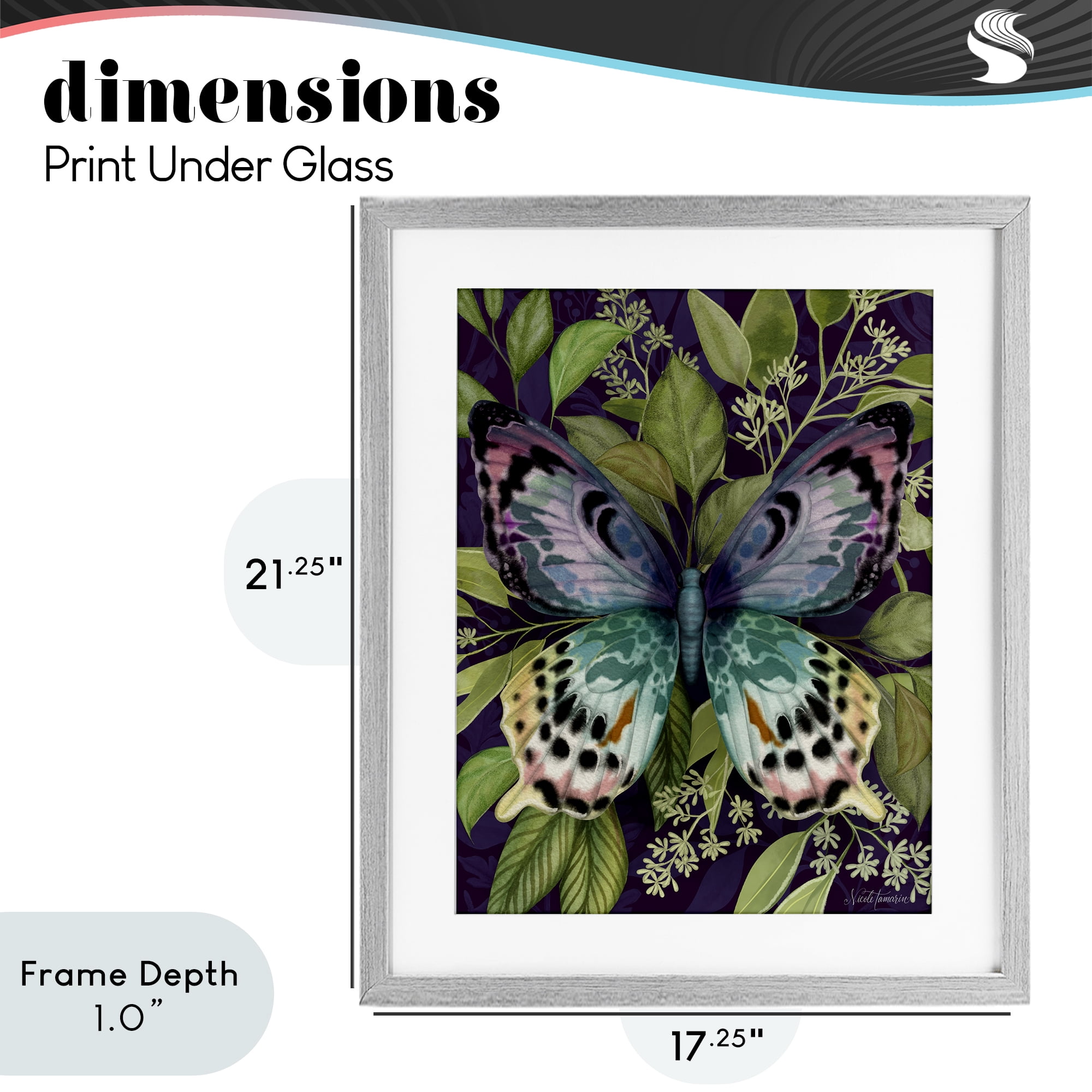 Stupell Industries Midnight Garden Butterfly Gray Framed Print Under Glass, design by Nicole Tamarin