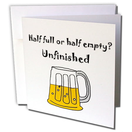 3dRose Funny Beer Mug Half Full or Half Empty Beer Drinkers Cartoon - Greeting Cards, 6 by 6-inches, set of
