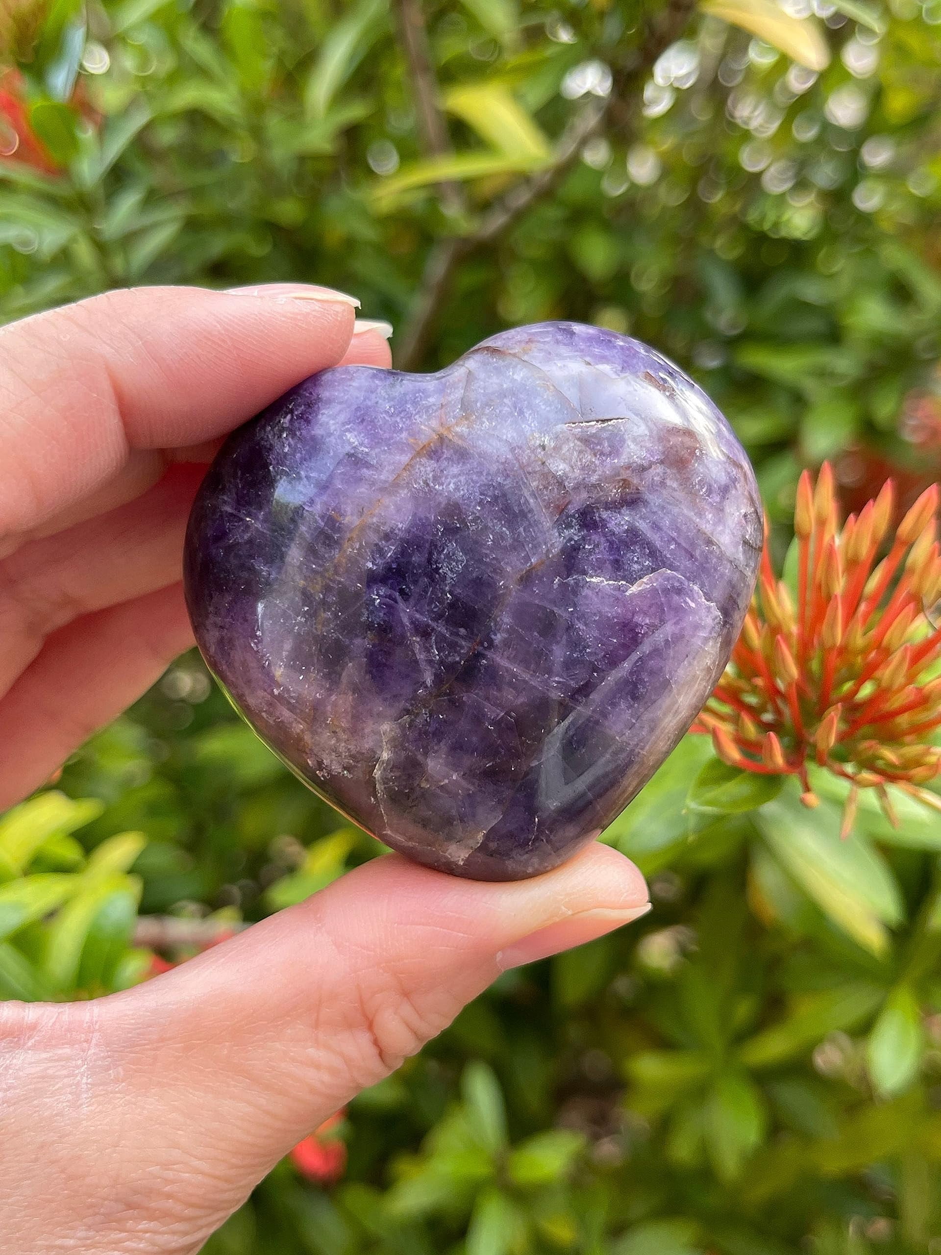 Amethyst Gemstone Hearts, Polished Amethyst Puffy Hearts, Amethyst Palm Stone, Amethyst Heart (2 Hearts）