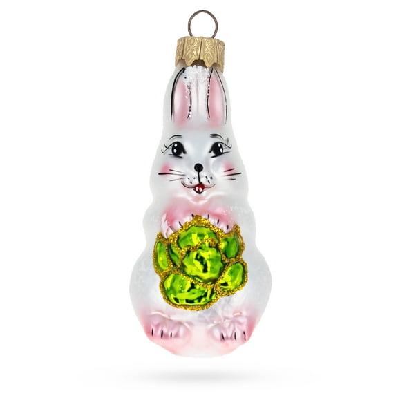 Bunny with Cabbage Glass Christmas Ornament