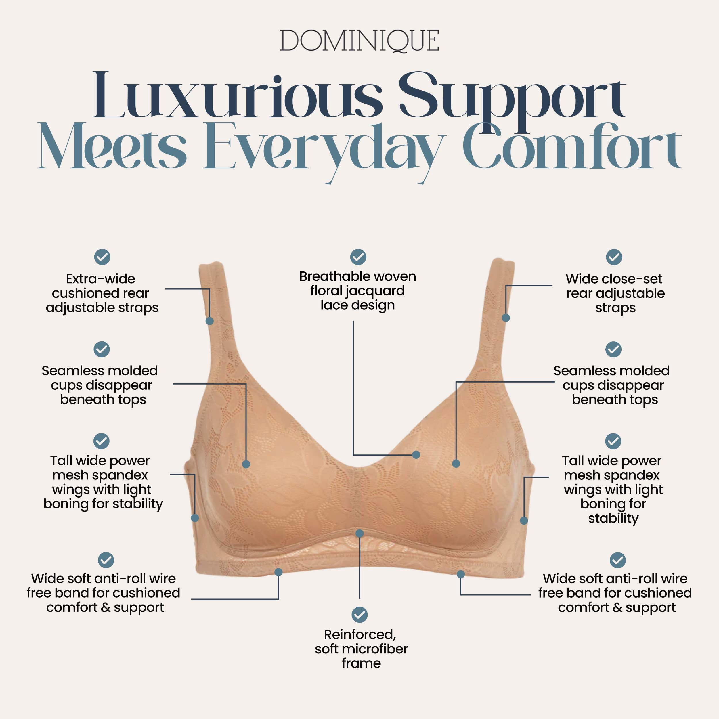 Dominique Women’s Jolie Wire-Free Jacquard Soft Cup Minimizer Bra #6018 – Seamless Full Figure Bra – Lingerie for Women