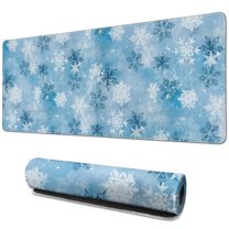 Long Mouse Pads for Desk,Light Blue Christmas Snowflake Pattern Desk Mats on Top Of Desks, Desk Mouse Pad Extra Large with 3mm Non-Slip Base and Stitched Edge for Gaming,Office,Work,Home 31.5x11.8in