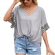 thumbnail image 5 of Camiseta de mujer con estampado de manga corta, cuello en V, camiseta suelta torcida de verano, gris, M Advancent AP001233-02, 5 of 7
