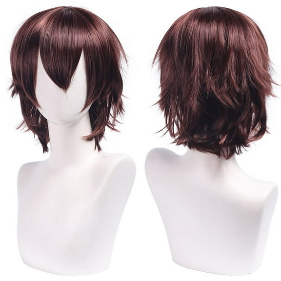XmhyTop Unisex Short Anime-Style Cosplay Wig, Fluffy Layered Heat-Resistant Synthetic Hair, with Bangs, Ideal for Costume Parties, Prom & Themed Events，Dark Brown