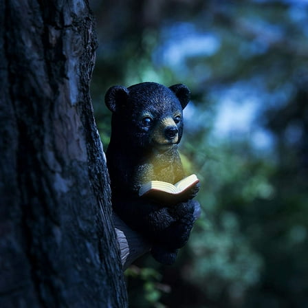 Uonlytech Resin Bear Figurine Solar Lights Black Garden Decoration Outdoor