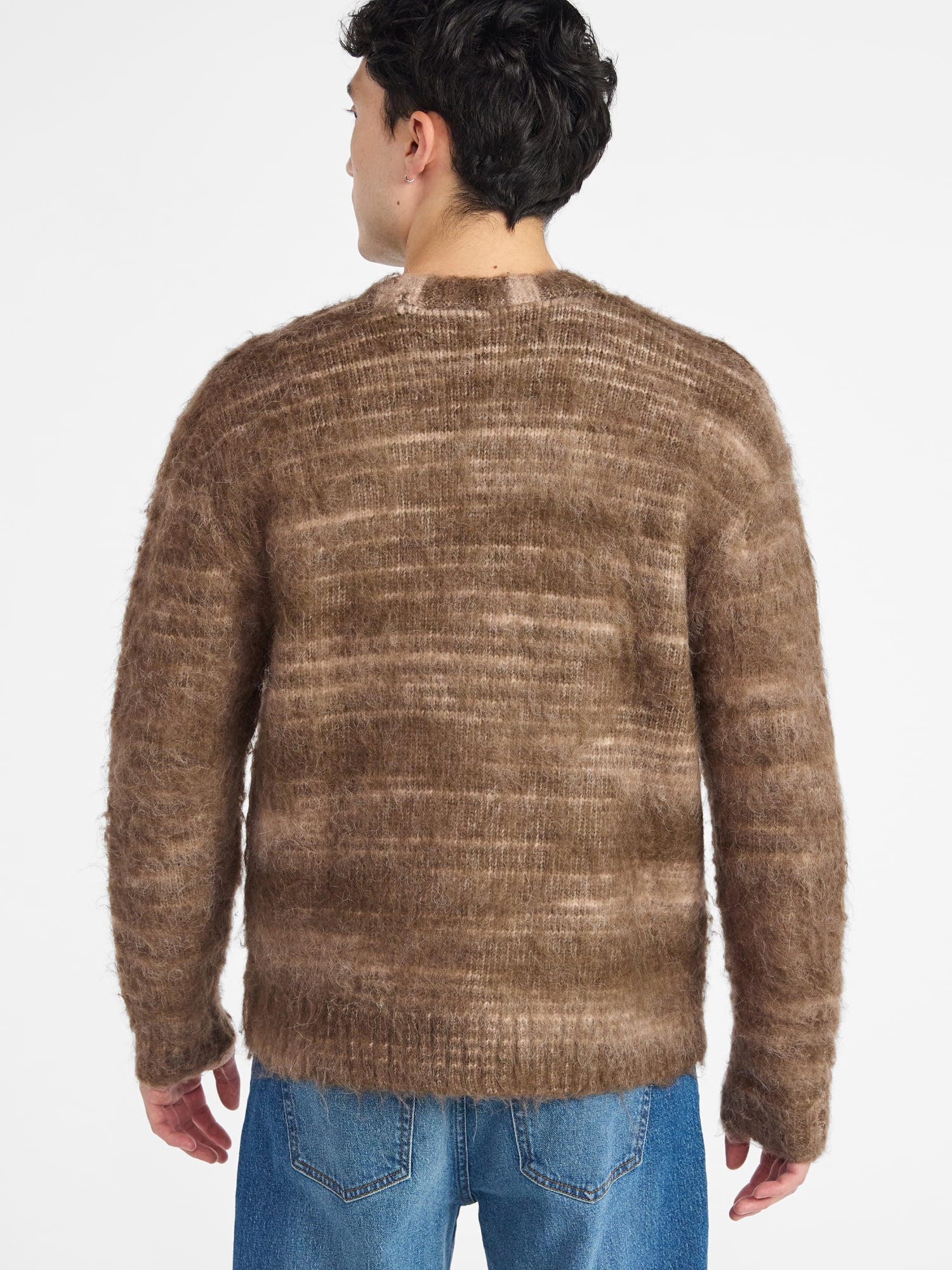 No Boundaries Stripe V Neck Brushed Cardigan Sweater with Long Sleeves, Men's & Big Men's
