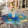 thumbnail image 3 of Ocean Marine Life Elastic Fitted Round Table Cover Fish Coral Seaweed Waterproof Outdoor Tablecloth for Holiday Party, Picnic, Patio & Dining Fits Tables Up to 55"-60", 3 of 8