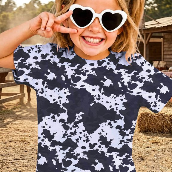Ulitacool Girls Tops Round Neck Short Sleeve Cartoon Graphic Tee 2-3 Years Black