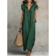 thumbnail image 5 of Olive Green Bohemian Ruffle Flutter Sleeve Deep V-Neck Floor-Length Maxi Dress With Side Pockets, 5 of 8
