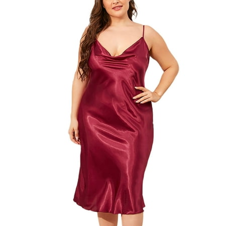 

UKAP Women Chemise Nightgown Soft Full Slips Dress Spaghetti Straps Sleepwear Plus Size Loungewear