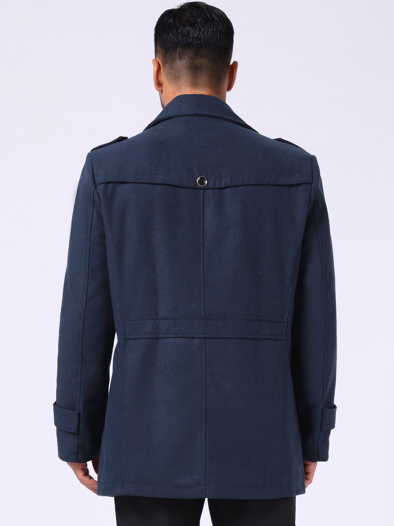 DARING DIVA Men's Mid-Length Overcoat Zipper Single Breasted Winter Coat S Dark Blue