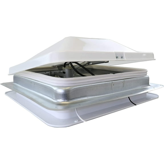 14" RV Roof Vent 12 Volt Powered Fan with WHITE Wedge Lid - 1” Garnish Ring | 71112A