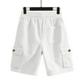 thumbnail image 6 of Havenre Men's Cotton Cargo Shorts Loose Regular Fit Elastic Drawstring Waist Bermuda Shorts Summer Casual Beach Shorts with Pockets White M, 6 of 9