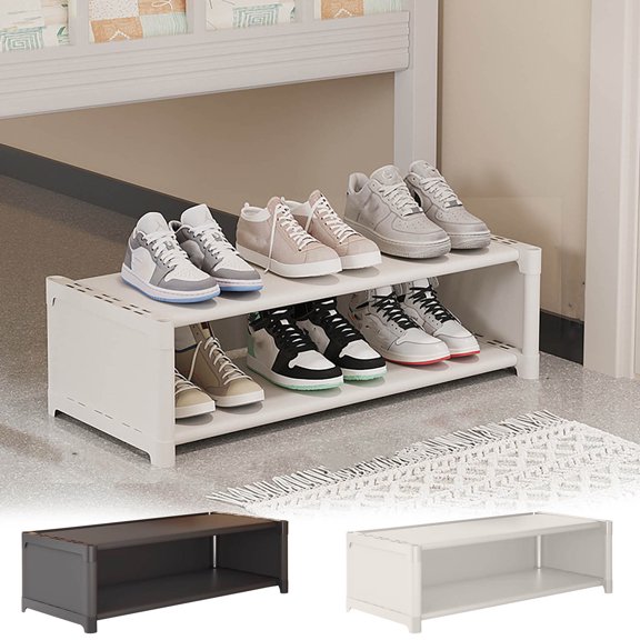 Kuroiy Shoe Rack Multi-Layer Storage Organizer | Slim Space Saving Under Bed Shelf | Dormitory Table Bottom Shoe Shelf | Heavy Duty Eco-Friendly Plastic | 56.5x21x20cm Narrow Small Shoe Holder