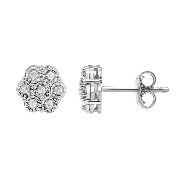 Beyond Brilliance Sterling Silver 1/10 Ct Round Natural Diamond Stud Earrings for Women