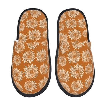 Balery Autumn Sunflower Warm Colors Slient Indoor Furry Fleece Comfort House Shoes Soft Non-Slip Home Shoes Cotton slippers House Slippers-- Large