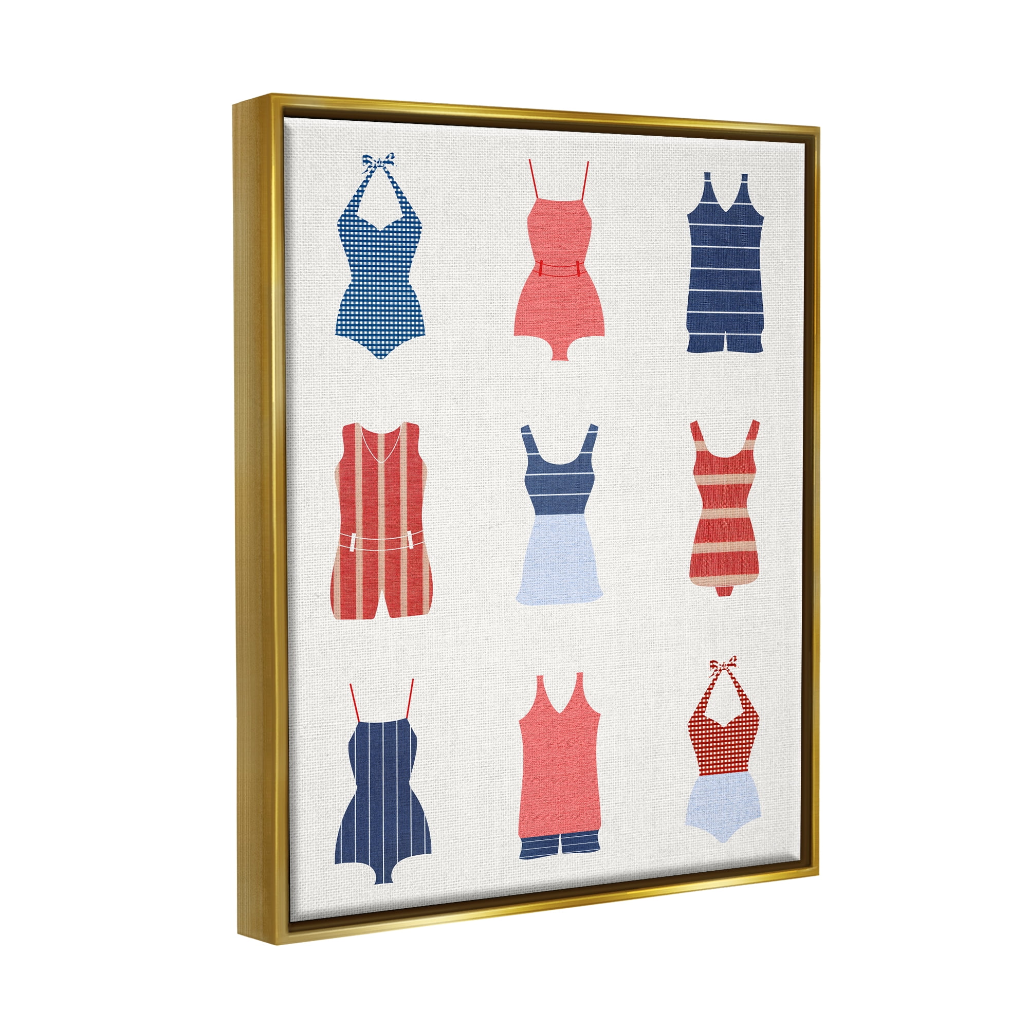 Stupell Industries Vintage Swimwear Fashion Beauty & Fashion Painting Gold Floater Framed Canvas Art Print Wall Art, 25 x 31